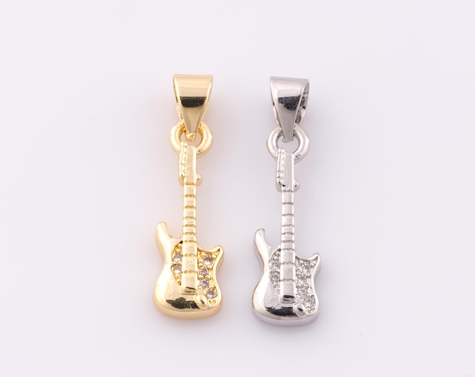1 pcs Gold CZ Guitar Pendant,18K Gold Filled Guitar Charm,Guitar Charm DIY Bracelet Necklace Jewelry Making Findings Supply