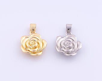 1 pcs Gold Rose Pendant,18K Gold Filled Flower Charm,Rose Flower Charms DIY Bracelet Necklace Jewelry Making Findings Supply
