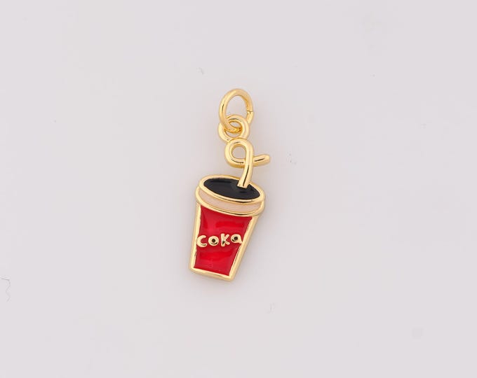 1 pcs Gold Enamel Coke Cup Pendant,18K Gold Filled Coke Cup Charm Coke Cup Charms,DIY Bracelet Necklace Jewelry Making Findings Supply