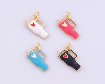 1 pcs Gold Enamel Water Cup Pendant,18K Gold Filled Heart Charm,Cup Charms DIY Bracelet Necklace Jewelry Making Findings Supply