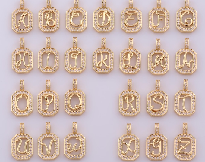 1 pcs Gold CZ Initial Pendant,18K Gold Filled Letter Charm,Initial Charm DIY Bracelet Necklace Jewelry Making Findings Supply