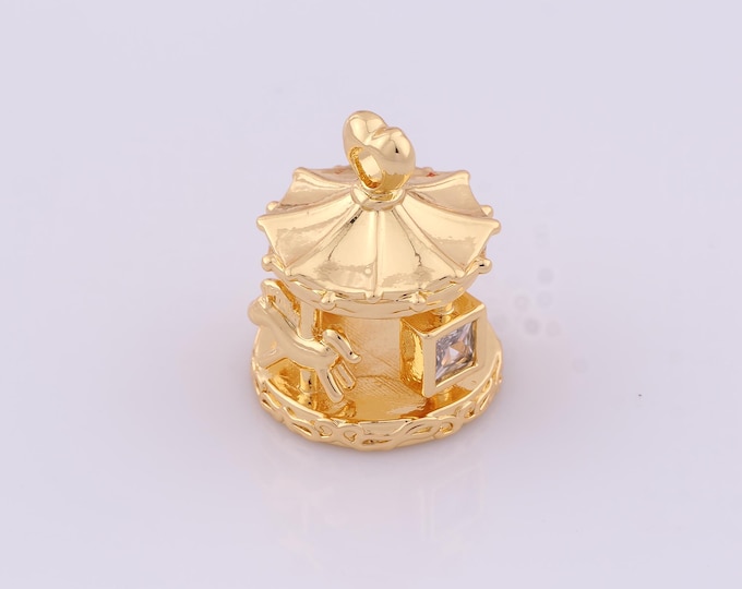 1pcs Gold CZ Amusement Park Pendant,18K Gold Filled Carousel Charm,Amusement Park Charms DIY Bracelet Necklace Jewelry Making Finding Supply