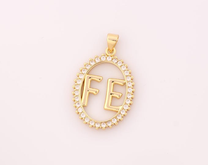 1 pcs Gold CZ Oval Pendant,18K Gold Filled FE Charm,Oval Charms DIY Bracelet Necklace Jewelry Making Findings Supply