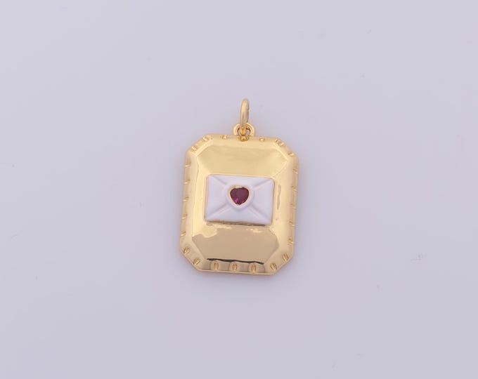 1 pcs Gold Enamel Envelope Pendant,18K Gold Filled Heart Charm,Square Charms DIY Bracelet Necklace Jewelry Making Findings Supply