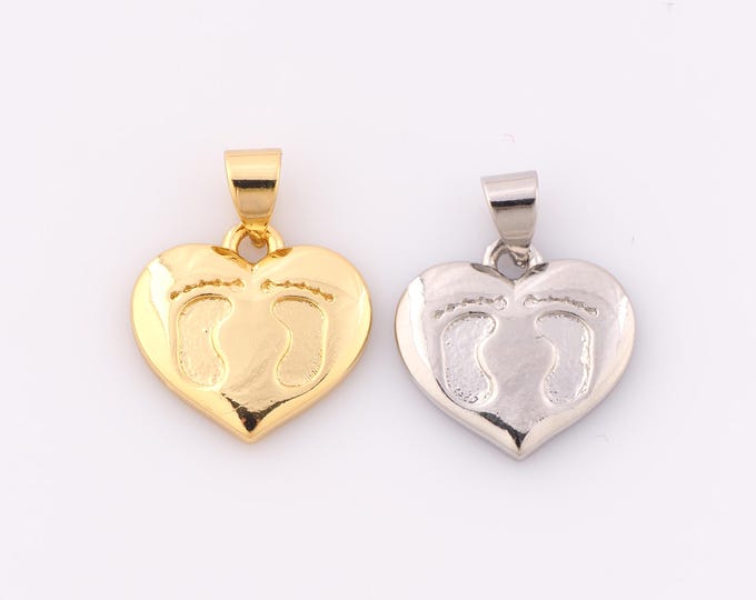 1 pcs Gold Heart Pendant,18K Gold Filled Foot Charm,Heart Charm DIY Bracelet Necklace Jewelry Making Findings Supply