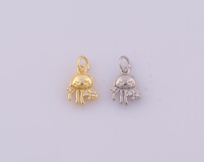 1 pcs Gold CZ Jellyfish Pendant,18K Gold Filled Marine Life Charm,Jellyfish Charms DIY Bracelet Necklace Jewelry Making Findings Supply