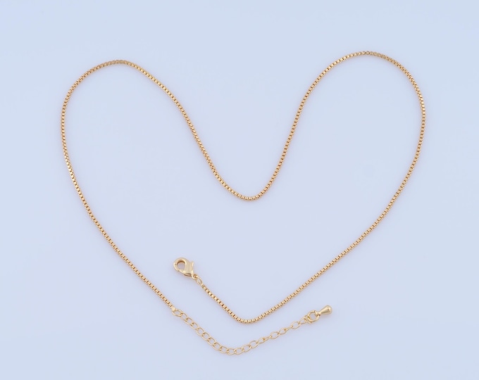 1 Str Gold Box Necklace, 18K Gold Filled Box Necklace, Adjustable Necklace, Gift for Her,Length 42+6cm Width 1.3mm
