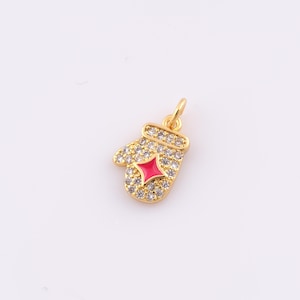 1 pcs Gold Enamel Glove Pendant,18K Gold Filled Star Charm,CZ Glove Charms,DIY Bracelet Necklace Jewelry Making Findings Supply