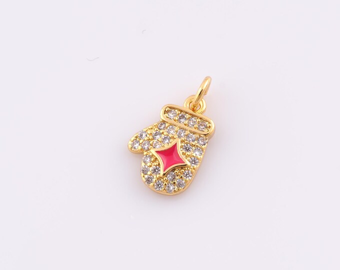 1 pcs Gold Enamel Glove Pendant,18K Gold Filled Star Charm,CZ Glove Charms,DIY Bracelet Necklace Jewelry Making Findings Supply
