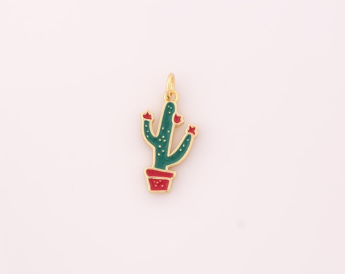 1 pcs Gold Enamel Cactus Pendant,18K Gold Filled Cactus Charm,Cactus Charms DIY Bracelet Necklace Jewelry Making Findings Supply