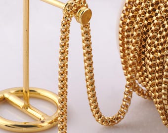 1 Meter Gold Round Box Chain, 18K Gold Filled Semi Finished Chain, Specialty Chains, DIY Jewelry Making Supplies
