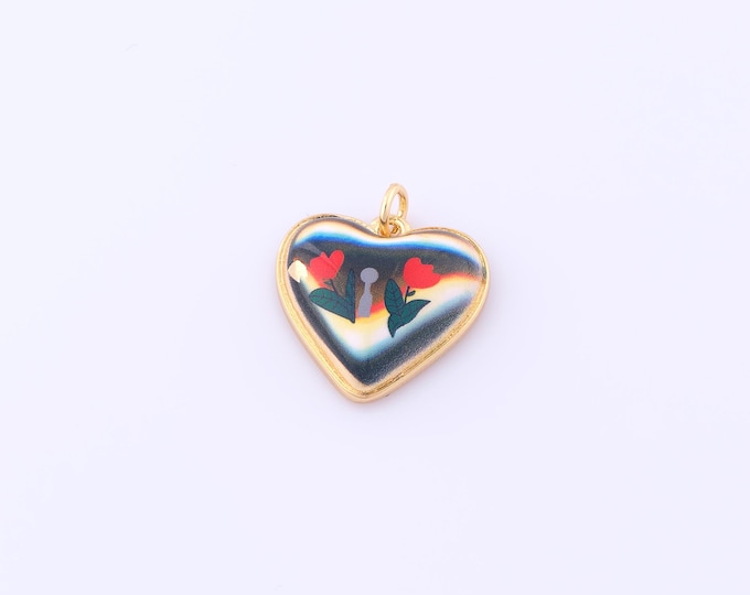 1 pcs Gold Enamel Heart Pendant,18K Gold Filled Red Rose Charm,Flower Charms DIY Bracelet Necklace Jewelry Making Findings Supply