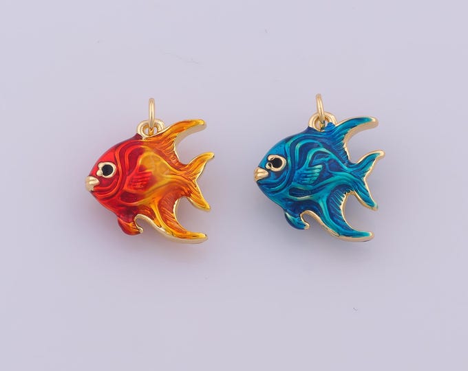 1 pcs Gold Enamel Fish Pendant,18K Gold Filled Marine Life Charm,Fish Charms DIY Bracelet Necklace Jewelry Making Findings Supply