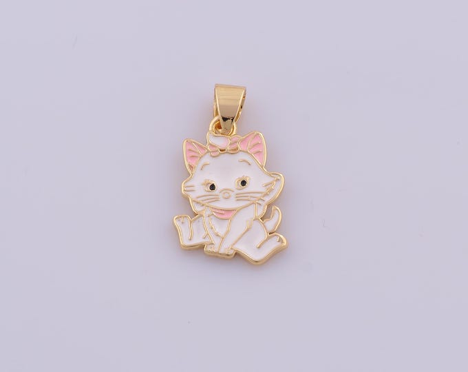 1 pcs Gold Enamel Cute Cat Pendant,18K Gold Filled Animal Charm,Cat Charms DIY Bracelet Necklace Jewelry Making Findings Supply