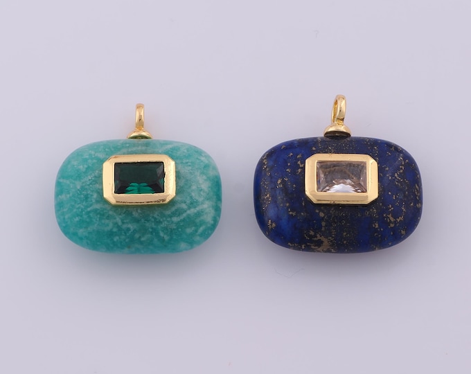1 pcs CZ Natural Stone Pendant,18K Gold Filled Energy Stone Charm,Square Stone Charms DIY Bracelet Necklace Jewelry Making Findings Supply