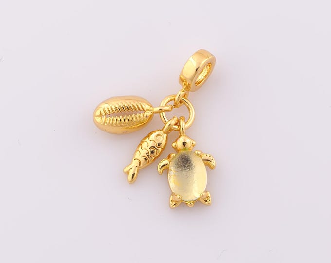 1 pcs Gold Conch Pendant,18K Gold Filled Fish Charm,Turtle Charm DIY Bracelet Necklace Jewelry Making Findings Supply