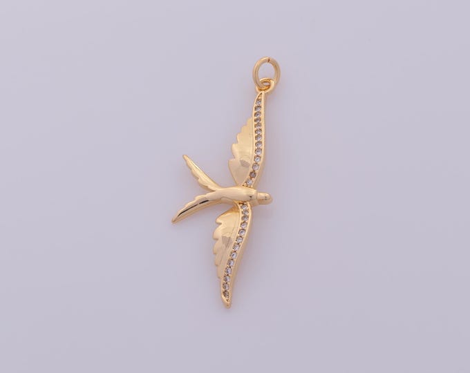 1 pcs Gold CZ Swallow Pendant,18K Gold Filled Animal Charm,Flying Charms DIY Bracelet Necklace Jewelry Making Findings Supply
