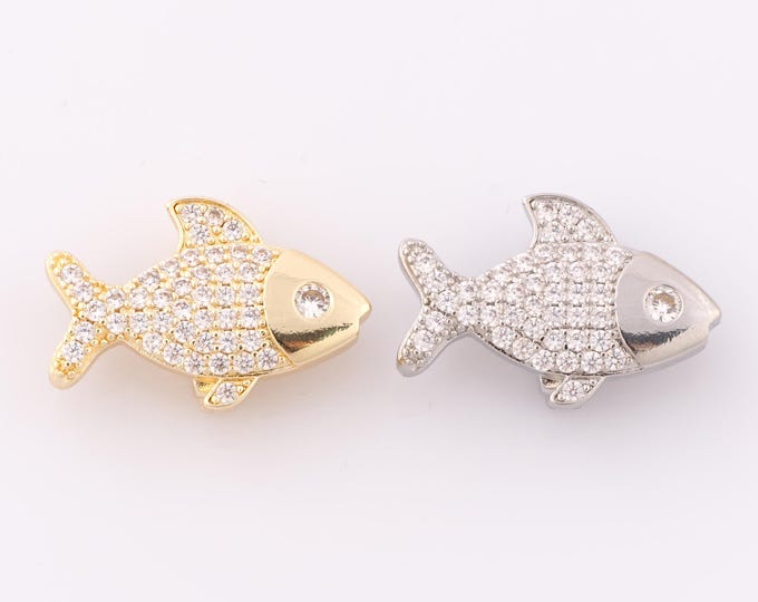 1 pcs Gold CZ Fish Pendant,18K Gold Filled Fish Charm,Fish Charm DIY Bracelet Necklace Jewelry Making Findings Supply