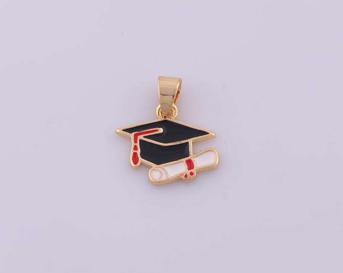1 pcs Enamel Doctoral Cap Pendant,18K Gold Filled Diploma Scroll Charm,Doctoral Charms DIY Bracelet Necklace Jewelry Making Findings Supply