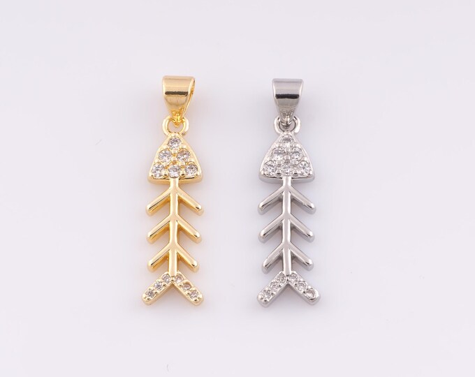 1 pcs Gold CZ Fishbone Pendant,18K Gold Filled Minimalist Charm,Fishbone Charms,DIY Bracelet Necklace Jewelry Making Findings Supply