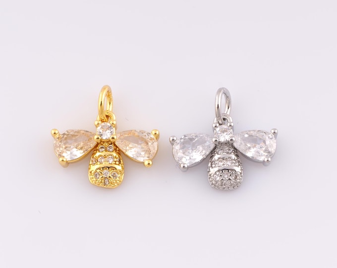 1 pcs Gold CZ Bee Pendant,18K Gold Filled Insects Charm,Bee Charms,DIY Bracelet Necklace Jewelry Making Findings Supply