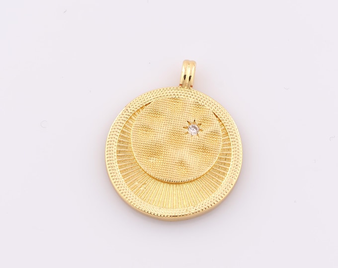 1 pcs Gold CZ Round Pendant,18K Gold Filled Star Charm,Minimalist Charm DIY Bracelet Necklace Jewelry Making Findings Supply
