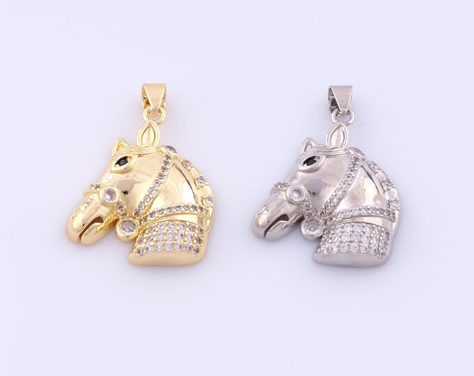 1 pcs Gold CZ Horse Pendant,18K Gold Filled Animal Charm,Horse Charms DIY Bracelet Necklace Jewelry Making Findings Supply