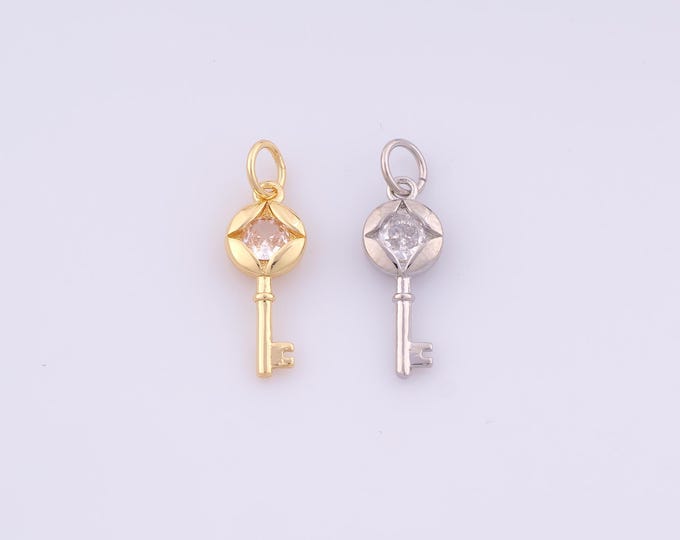 1 pcs Gold CZ Key Pendant,18K Gold Filled Key Charm,Key Charms DIY Bracelet Necklace Jewelry Making Findings Supply