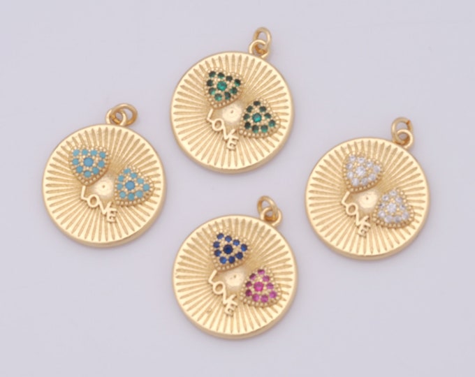 1 pcs Gold CZ LOVE Pendant,18K Gold Filled Heart Charm,Round Charm DIY Bracelet Necklace Jewelry Making Findings Supply