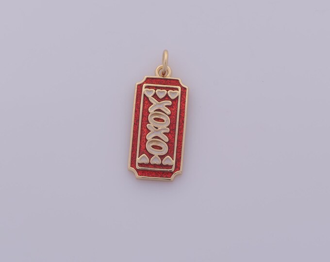 1 pcs Gold Enamel Heart Pendant,18K Gold Filled XOXO Charm,Square Charms DIY Bracelet Necklace Jewelry Making Findings Supply