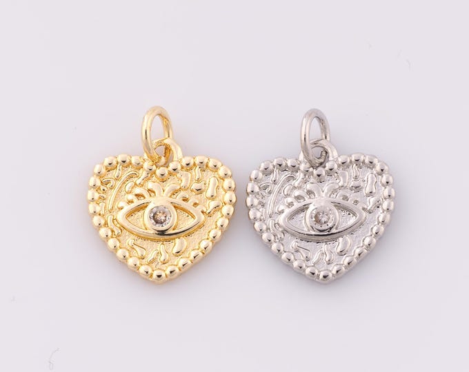 1 pcs Gold CZ Heart Pendant,18K Gold Filled Devil Eye Charm,Evil Eye Charm DIY Bracelet Necklace Jewelry Making Findings Supply