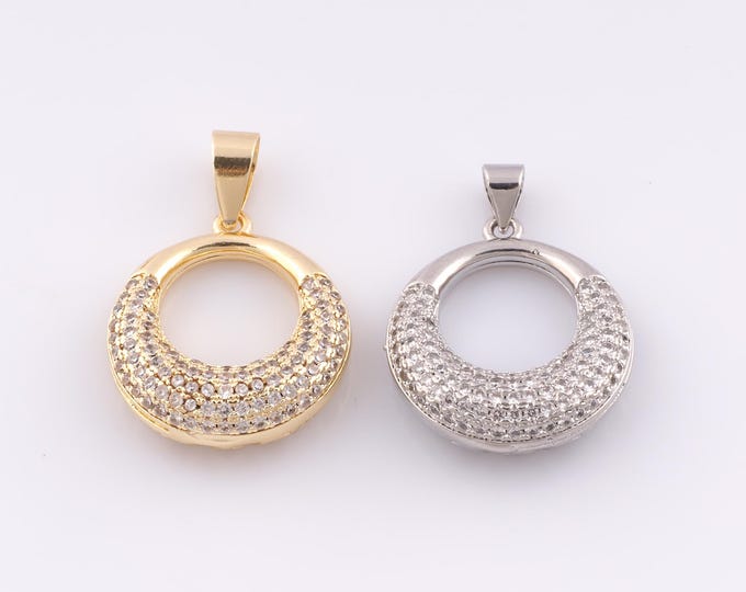 1 pcs Gold CZ Round Pendant,18K Gold Filled Minimalist Charm,Round Charms,DIY Bracelet Necklace Jewelry Making Findings Supply