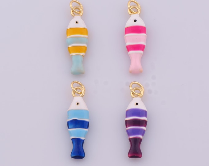 1 pcs Gold Enamel Fish Pendant,18K Gold Filled Marine Life Charm,Fish Charms DIY Bracelet Necklace Jewelry Making Findings Supply
