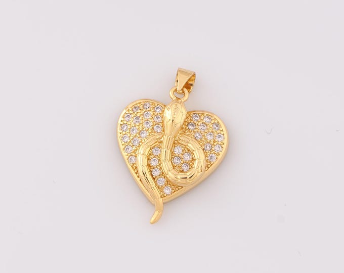 1 pcs Gold CZ Snake Pendant,18K Gold Filled Animal Charm,Heart Charms DIY Bracelet Necklace Jewelry Making Findings Supply