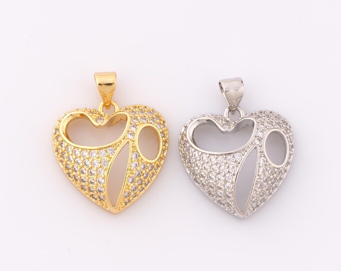 1 pcs Gold CZ Heart Pendant,18K Gold Filled Heart Charm,Heart Charm DIY Bracelet Necklace Jewelry Making Findings Supply