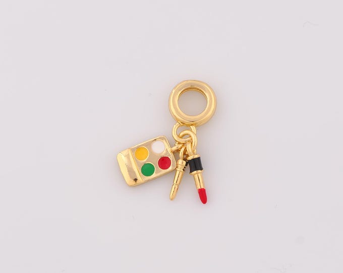 Gold Enamel Makeup Box Pendant,18K Gold Filled Lipstick Charm Makeup Palette Charms,DIY Bracelet Necklace Jewelry Making Findings Supply