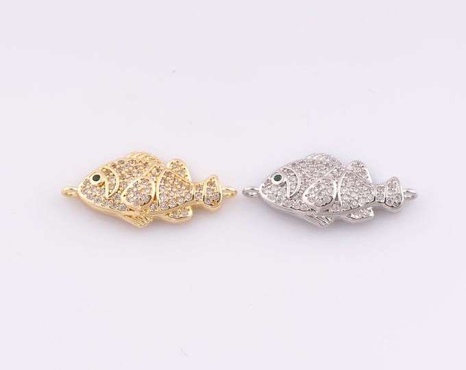 1 pcs Gold Fish Connector,18K Gold Filled CZ Marine Life Connector,Fish Connector DIY Bracelet Necklace Jewelry Making Findings Supply