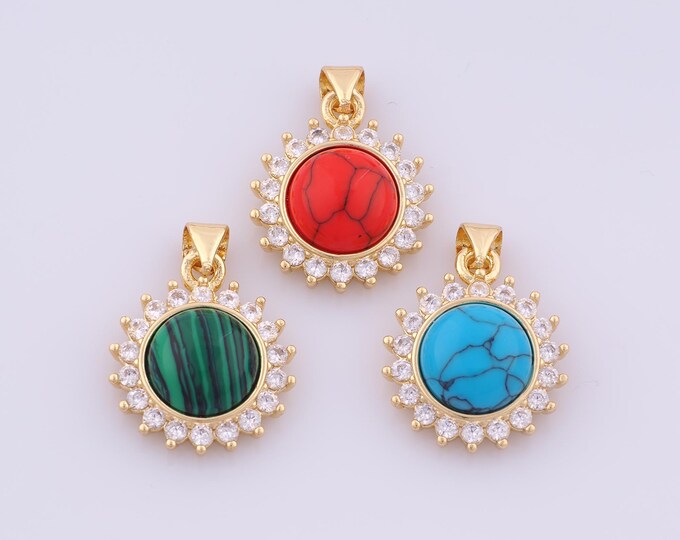 1 pcs Gold CZ Round Pendant,18K Gold Filled Round Charm,Round Charms DIY Bracelet Necklace Jewelry Making Findings Supply