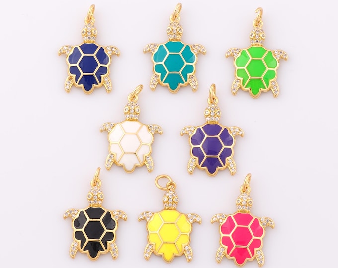 1 pcs Gold Enamel Turtle Pendant,18K Gold Filled Turtle Charm,CZ Turtle Charm DIY Bracelet Necklace Jewelry Making Findings Supply