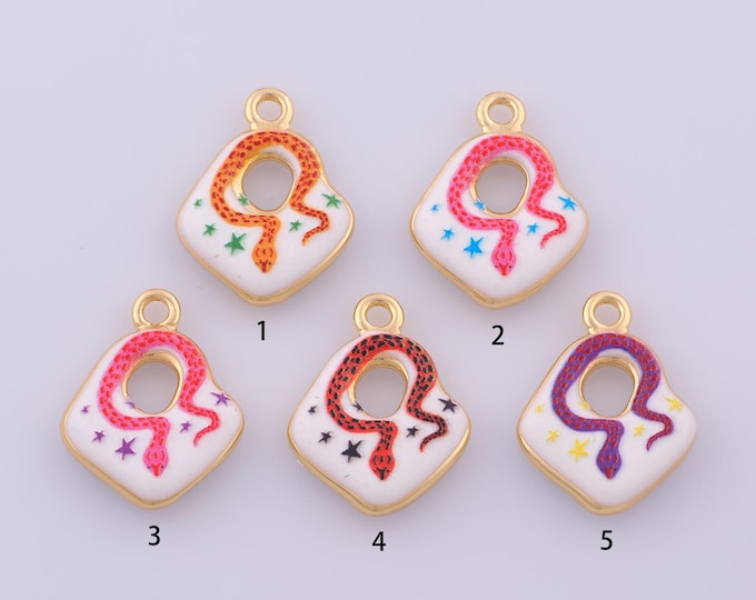 1 pcs Enamel Snake Pendant,18K Gold Filled Animal Charm,Snake Charms DIY Necklace Jewelry Making Finding Supply