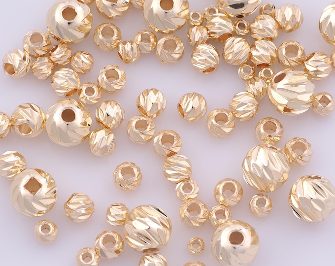 50 pcs 14K Gold Filled Laser Cut Ball Spacer Beads,Melon Ball Beads,Laser Cut Ball Beads for DIY Jewelry Making Findings Supply