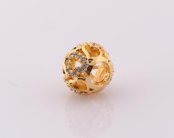 1 pcs 18K Gold Filled Ball Spacer Beads,Large Hole Beads,Round Beads for DIY Jewelry Making Findings Supply