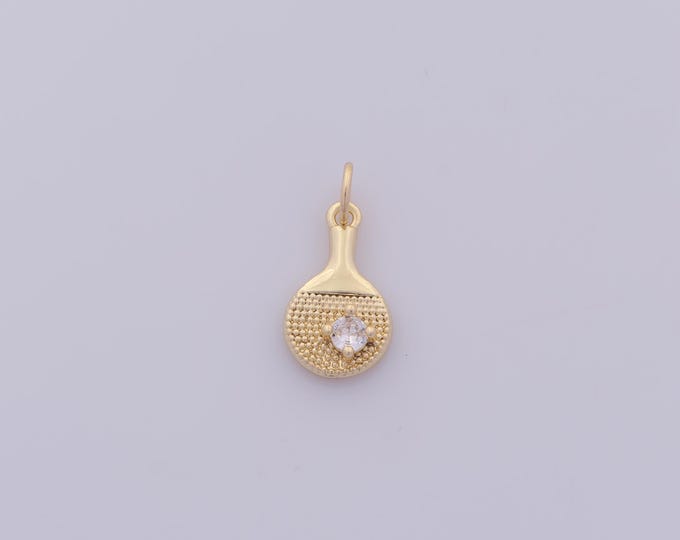 1 pcs Gold CZ Table Tennis Pendant,18K Gold Filled Sports Charm,Racket Charms DIY Bracelet Necklace Jewelry Making Findings Supply