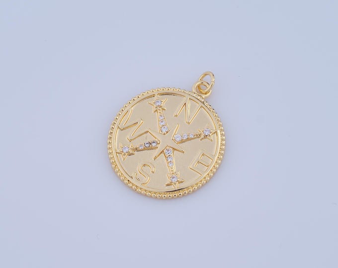 1 pcs Gold CZ Compass Pendant,18K Gold Filled Compass Charm,Compass Charm DIY Bracelet Necklace Jewelry Making Findings Supply