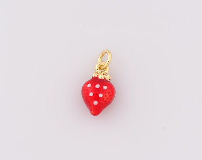 1 pcs Gold Enamel Strawberry Pendant,18K Gold Filled Fruit Charm Strawberry Charms,DIY Bracelet Necklace Jewelry Making Findings Supply