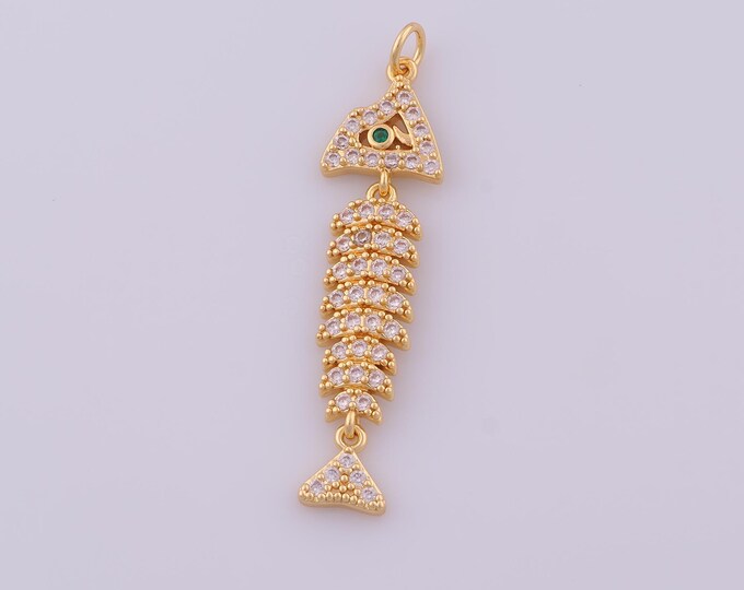 1 pcs Gold CZ Fish Pendant,18K Gold Filled Marine Life Charm,Fish Charms DIY Bracelet Necklace Jewelry Making Findings Supply