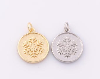 1 pcs Gold Snowflake Pendant,18K Gold Filled Christmas Charm,Round Medal Charm DIY Bracelet Necklace Jewelry Making Findings Supply