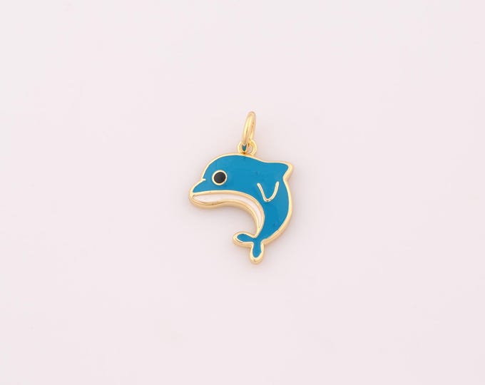 1 pcs Gold Enamel Dolphin Pendant,18K Gold Filled Marine Life Charm,Dolphin Charms DIY Bracelet Necklace Jewelry Making Findings Supply
