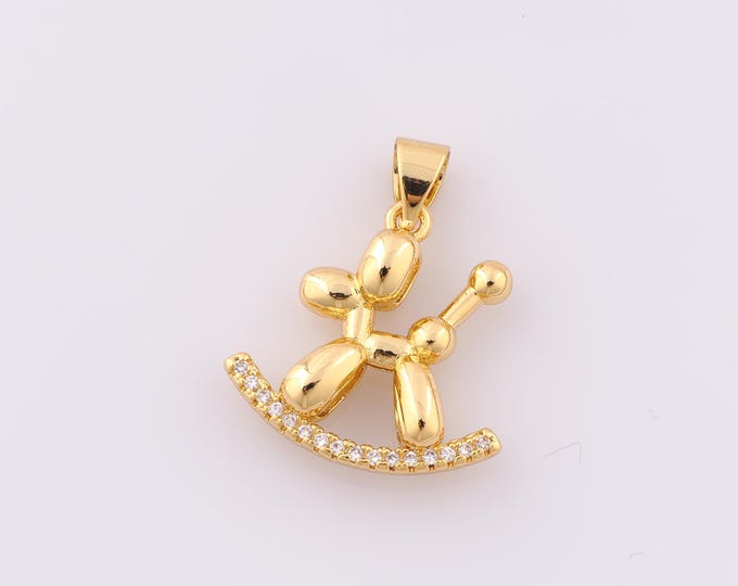 1 pcs Gold CZ Rocking Dog Pendant,18K Gold Filled Rocking Dog Charm,Rocking Dog Charm DIY Bracelet Necklace Jewelry Making Findings Supply