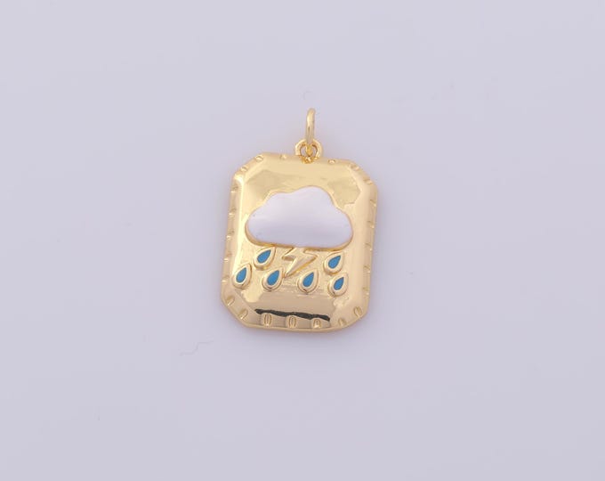 1 pcs Gold Enamel Cloud Pendant,18K Gold Filled Lightning Charm,Square Charms DIY Bracelet Necklace Jewelry Making Findings Supply